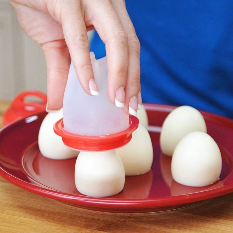 6-Piece Silicone Egg Poacher Without The Egg Shell Set Clear/Red  - Image 3