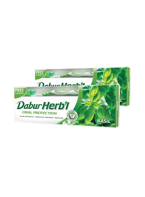 Herbal Basil Toothpaste With Free Toothbrush Pack Of 2 150grams