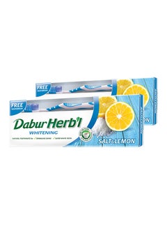 Dabur Herbal Whitening Toothpaste Plus Toothbrush Free Pack of 2 150grams  - Image 1