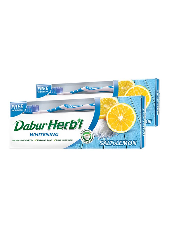 Dabur Herbal Whitening Toothpaste Plus Toothbrush Free Pack of 2 150grams - Image 1