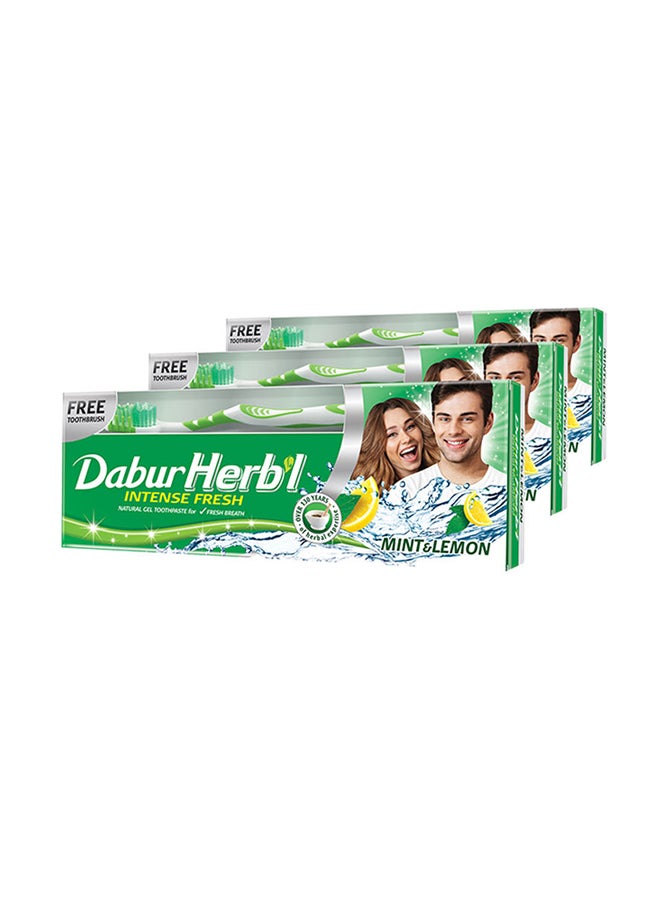 Dabur Herbal Green Gel, 150g + Toothbrush Free Pack of 3 150grams  - Image 1