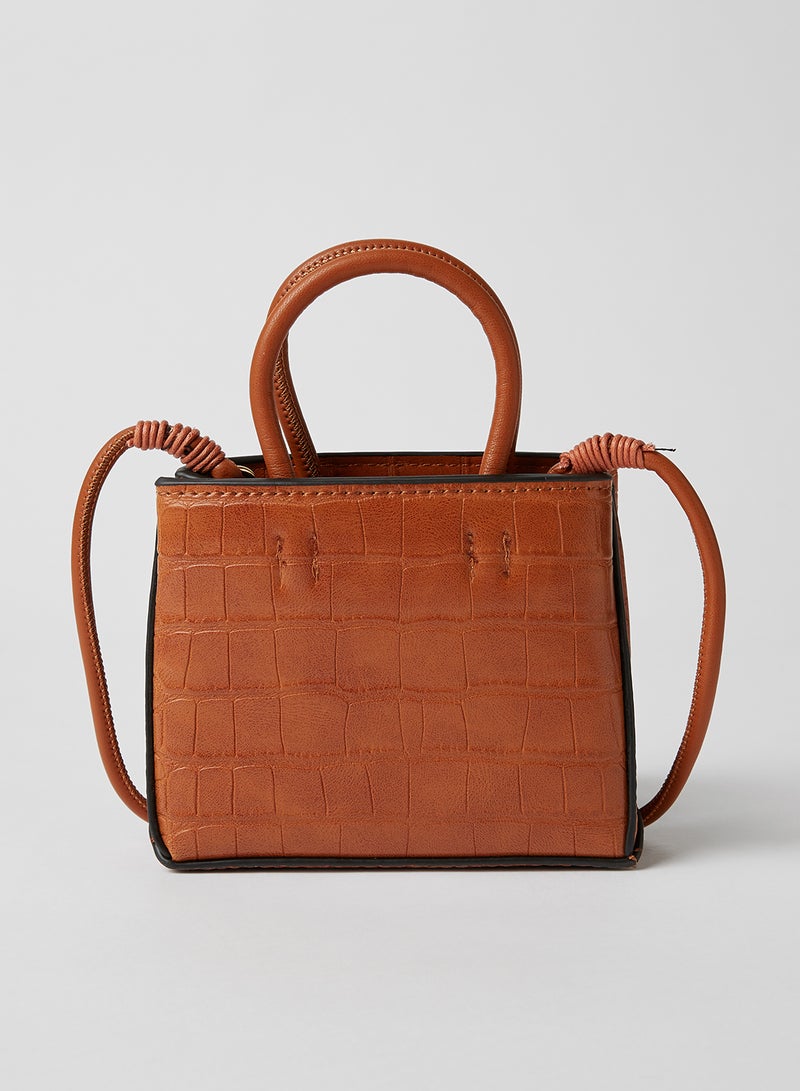 MANGO - Croc Effect Crossbody Bag medium brown - Image 1