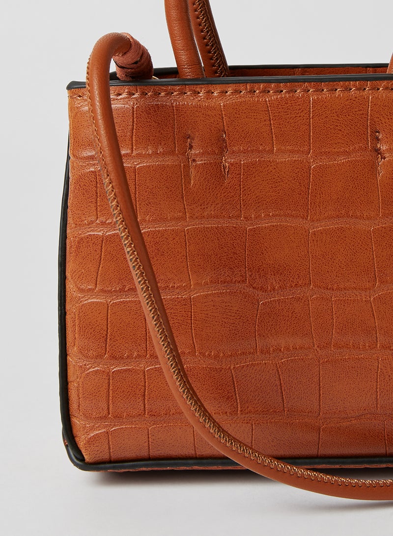 MANGO - Croc Effect Crossbody Bag medium brown - Image 1