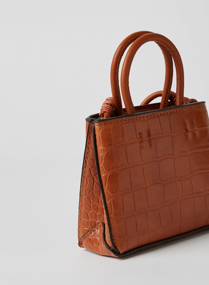 MANGO - Croc Effect Crossbody Bag medium brown - Image 1