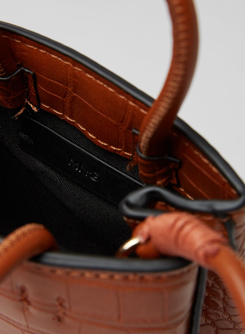 MANGO - Croc Effect Crossbody Bag medium brown - Image 1