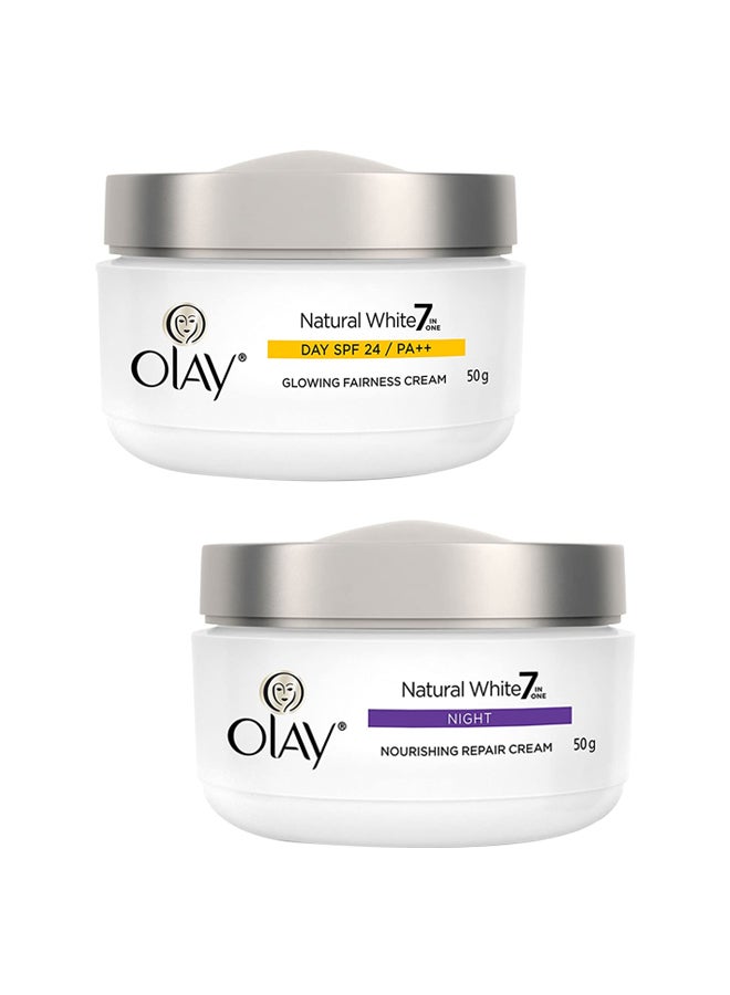 Olay Pack Of 2 Natural White Day And Night Cream SPF24 Natural White 50grams  - Image 1