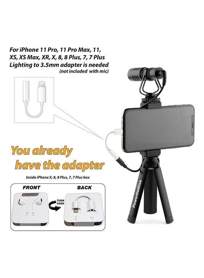 PowerDewise - Unidirectional On-Camera Microphone For DSLR Cameras And Phones MSTPD01 Black - Image 3