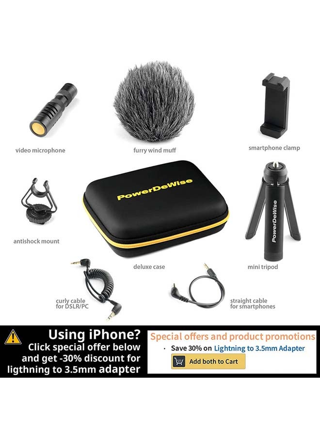 PowerDewise - Unidirectional On-Camera Microphone For DSLR Cameras And Phones MSTPD01 Black - Image 4