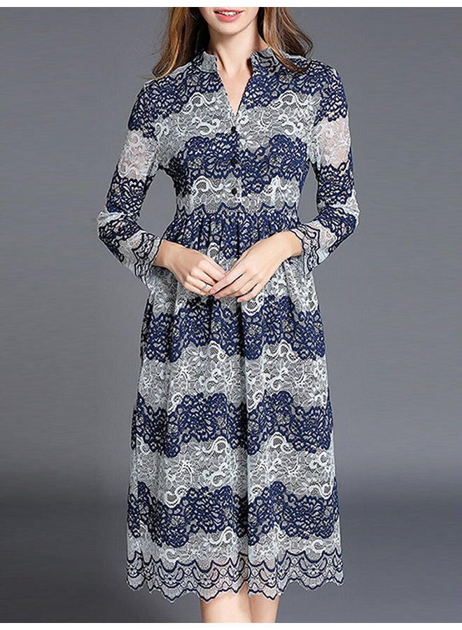 Color Block Patchwork Lace Dress Multicolour - Image 1