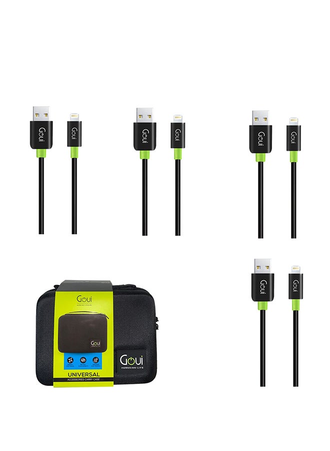 جوي 4 كابلات بمنفذ Lightning إلى منفذ USB مع حقيبة للحمل أسود/أخضر - Image 1