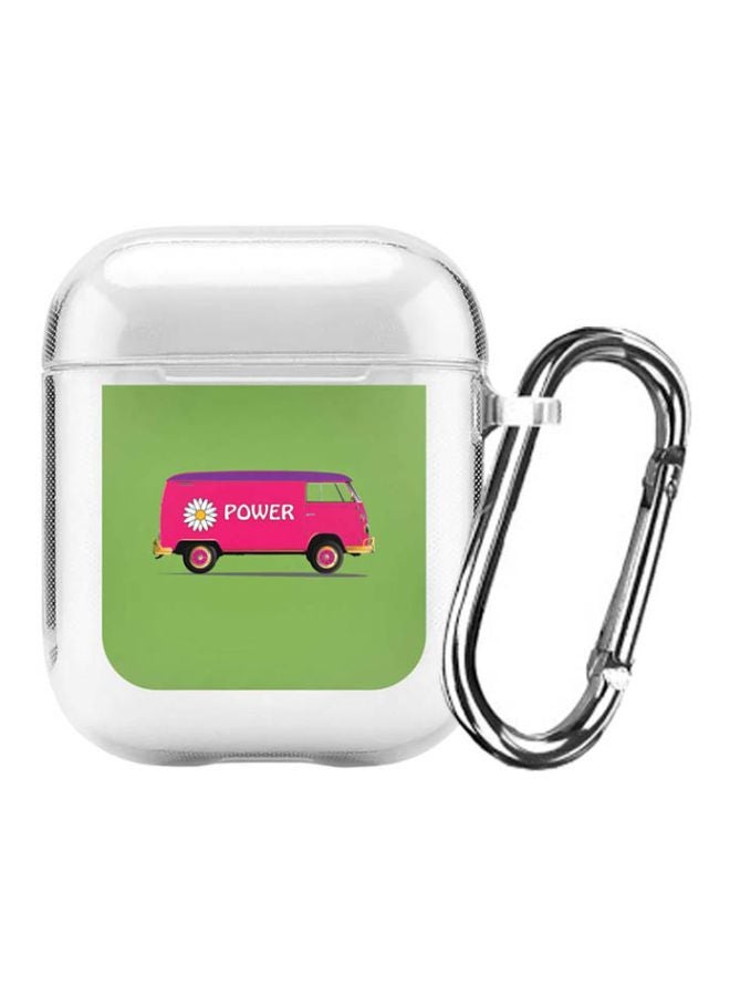 ستايلايزد غطاء حماية من سلسلة كلاسيك بطبعة زهرة وكلمة "Power" مع حلقة للتعليق لسماعات أبل آيربودز 2/1 شفاف/ أخضر/ وردي - Image 1