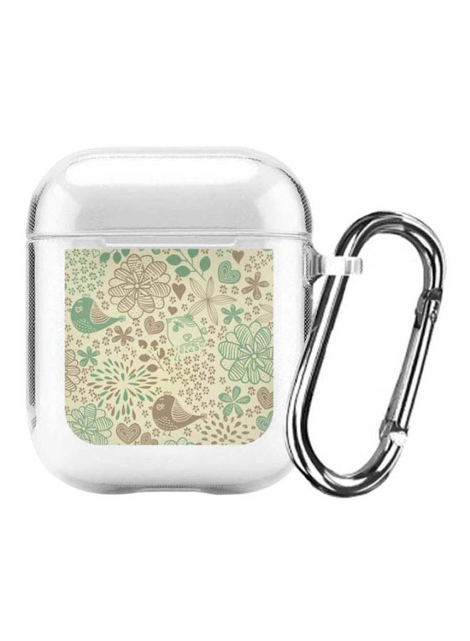 ستايلايزد غطاء حماية واقٍ من سلسلة كلاسيك بطبعة حديقة مريحة لسماعة أبل آيربودز 1/2 شفاف/ بيج/ أخضر - Image 1