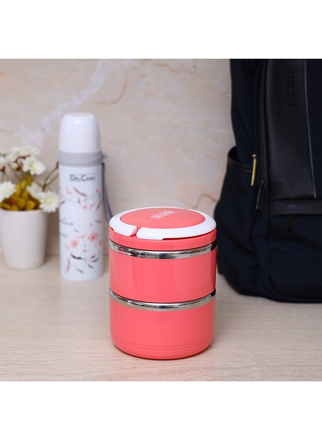 DELCASA Two Layer Lunch Box Pink/White/Silver 1.1Liters  - Image 5