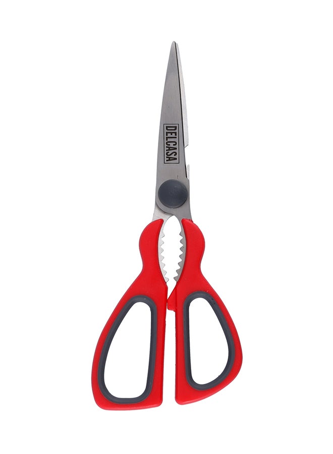 ديلكاسا مقص مطبخ من الستانلس ستيل أحمر/ فضي/ رمادي 8بوصة  - Image 1