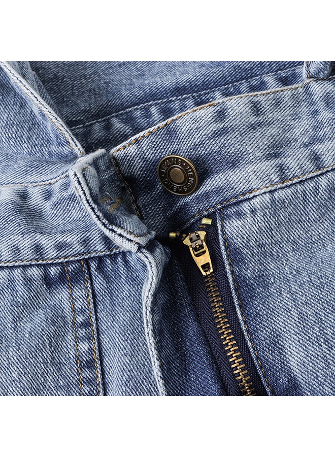 Straight Tied Knot High Waist Denim Pants Blue - Image 3