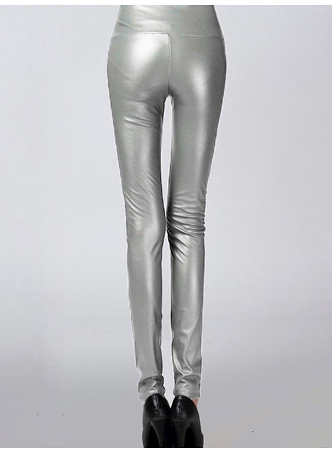 Skinny Elastic High Waist Pants Light Grey  - Image 2