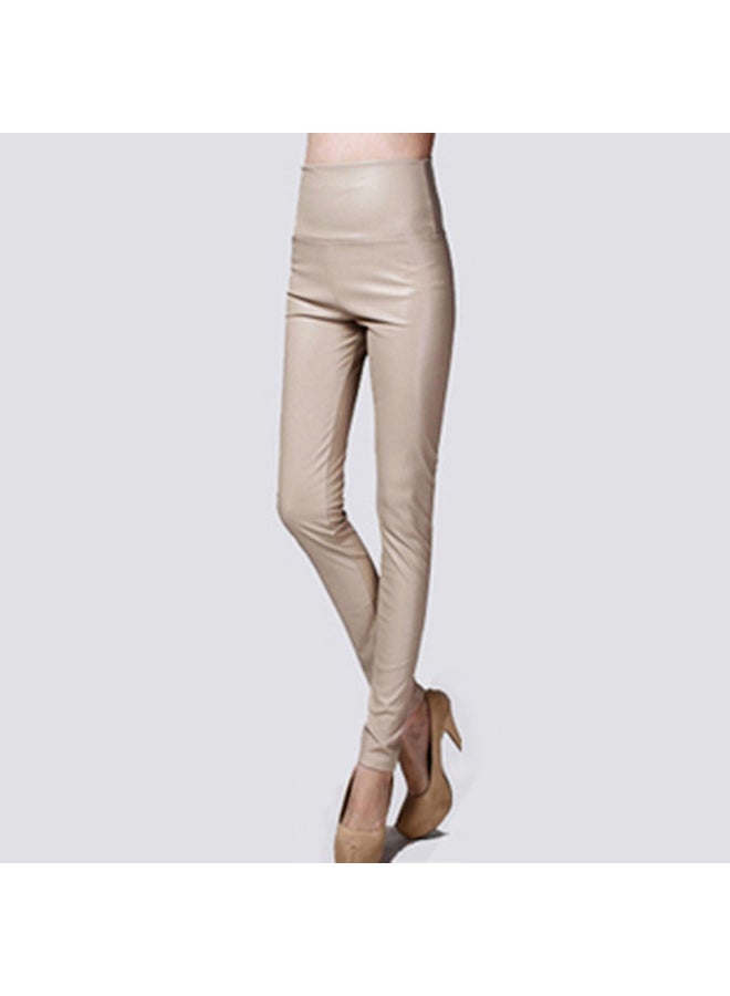 Skinny Elastic High Waist Pants Beige  - Image 3