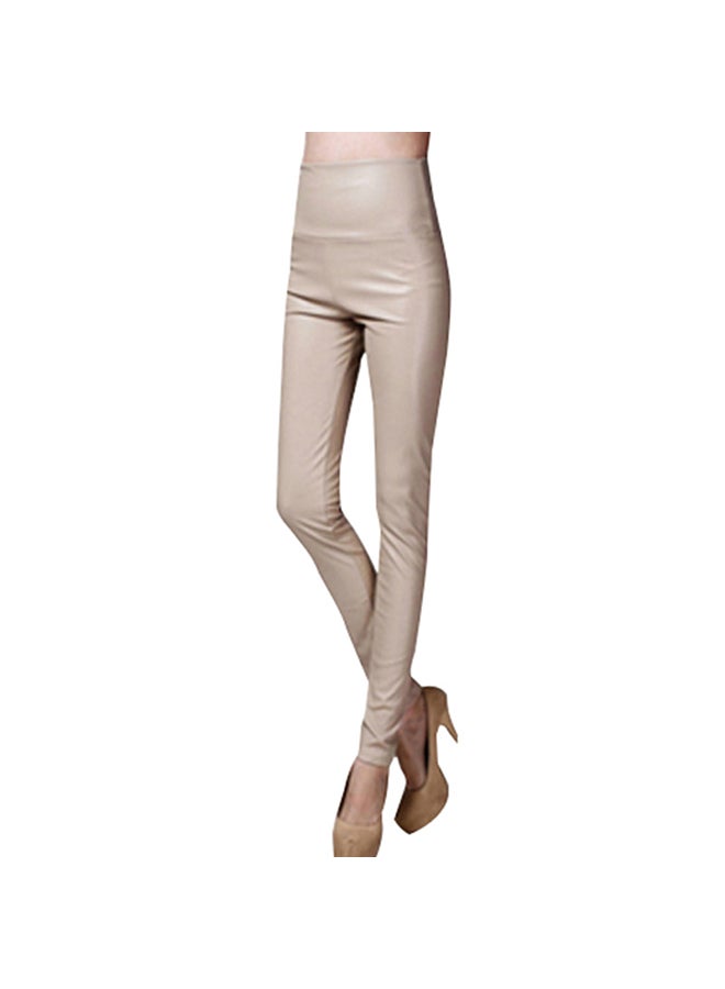 Skinny Elastic High Waist Pants Beige  - Image 1