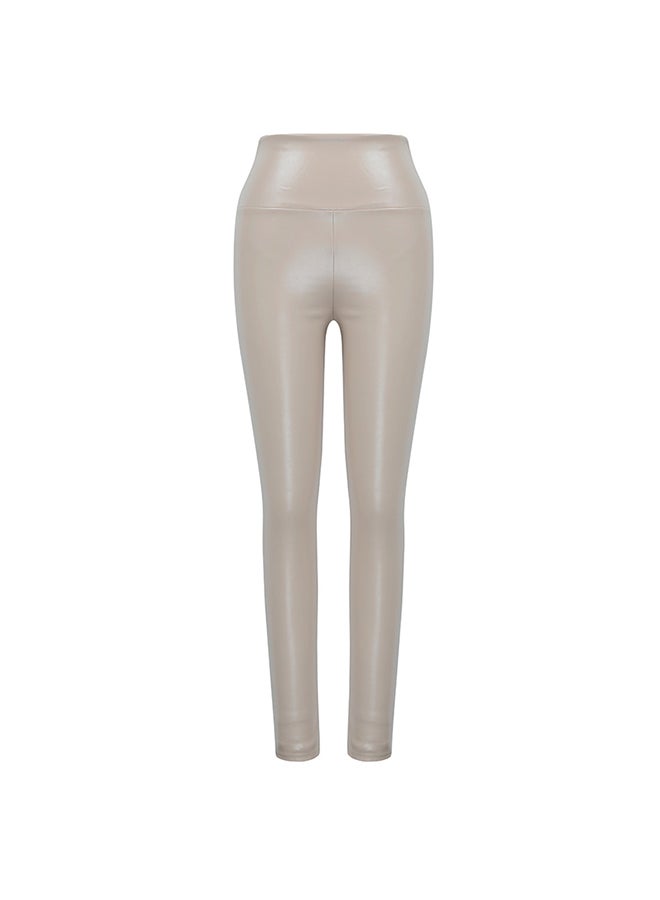 Skinny Elastic High Waist Pants Beige  - Image 2