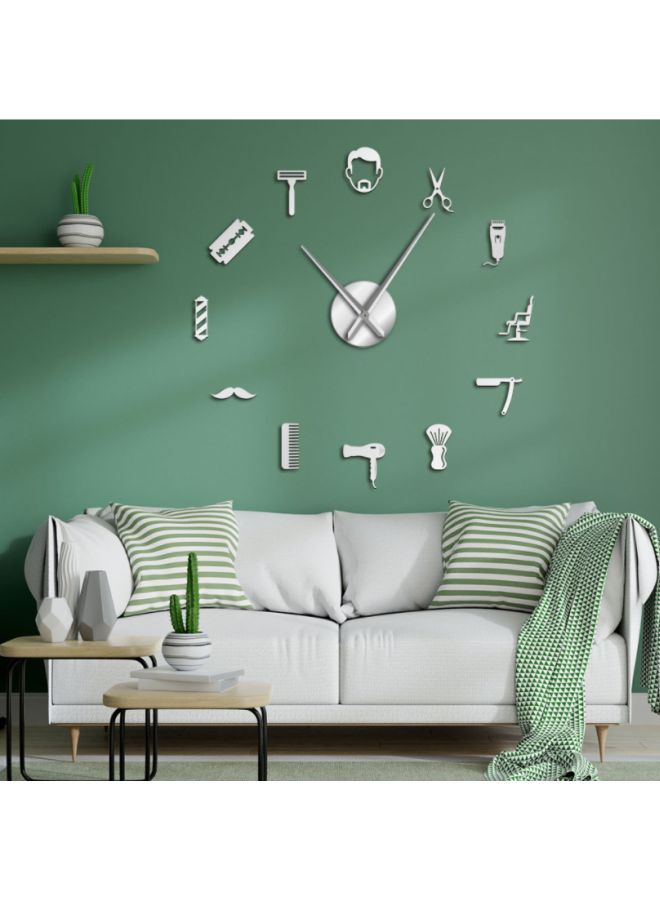 Beauenty - Haircut Tools Pattern Decorative Wall Clock Silver 15x10x4.5cm - Image 1