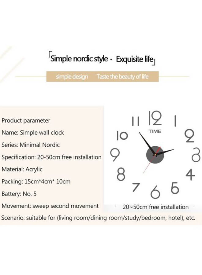 بيوينتي ملصق ساعة حائط من الأكريليك يمكن تركيبه ذاتياً رمادي 15x10x4سم - Image 3