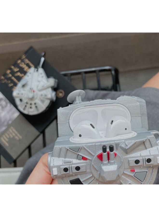 بيوينتي حافظة بتصميم على شكل سفينة فضاء لعلبة سماعات أبل آيربودز 1/ 2 رمادي / أسود / أحمر - Image 5