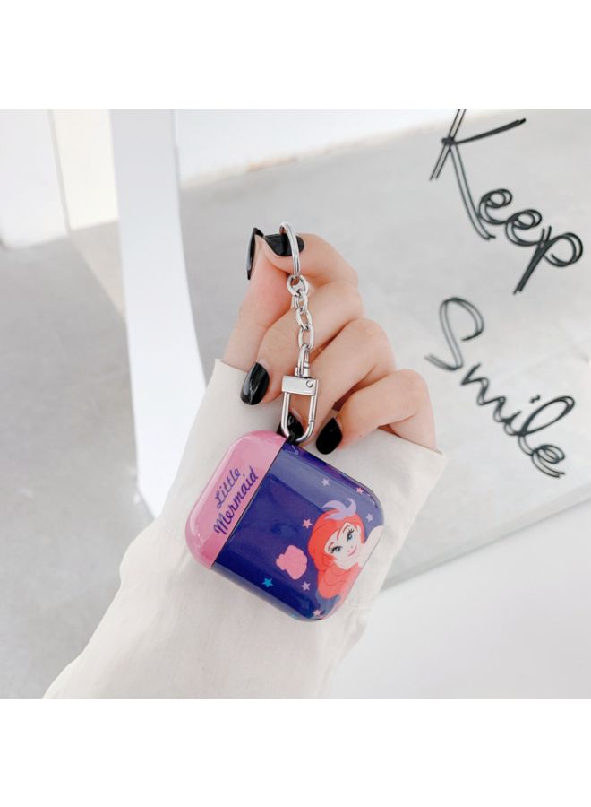 بيوينتي علبة حماية واقية مطبوعة بنقشة كرتونية ومزودة بسلسلة لسماعات آيربودز 1/2 من أبل أزرق/وردي/برتقالي - Image 2