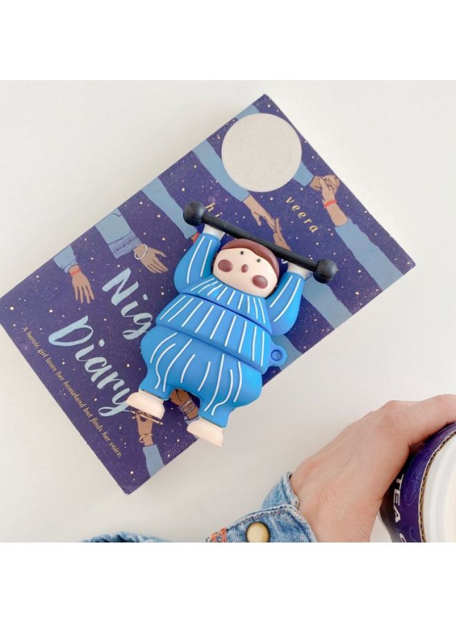 بيوينتي حافظة بتصميم على شكل بنت ترفع أثقال لعلبة سماعات أبل آيربودز 1/ 2 أزرق\بيج\أسود - Image 2