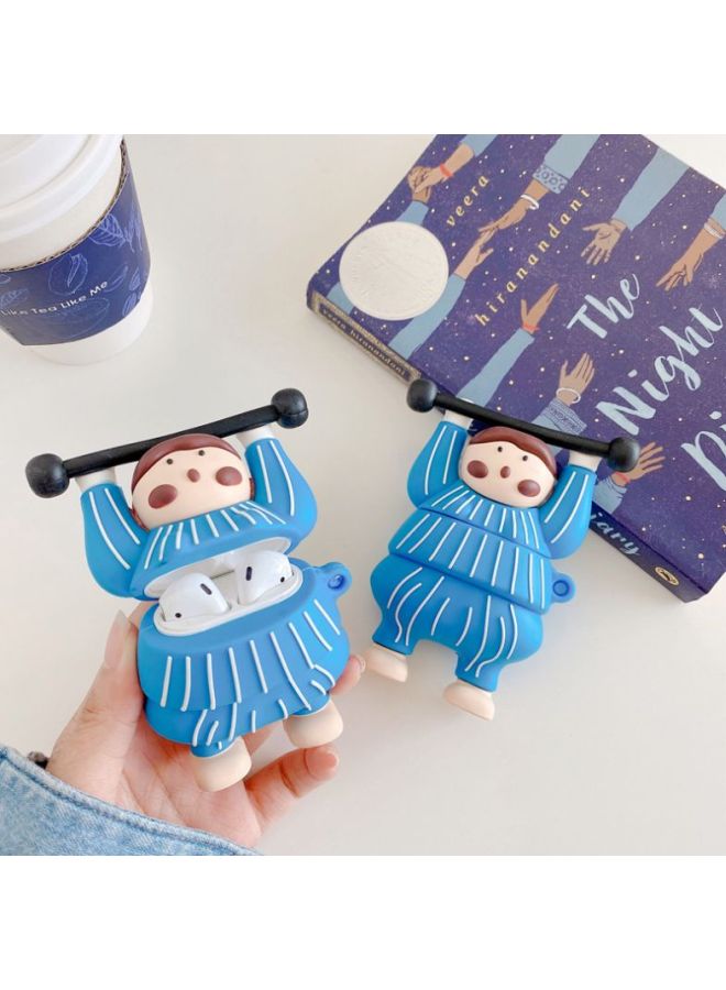 بيوينتي حافظة بتصميم على شكل بنت ترفع أثقال لعلبة سماعات أبل آيربودز 1/ 2 أزرق\بيج\أسود - Image 3