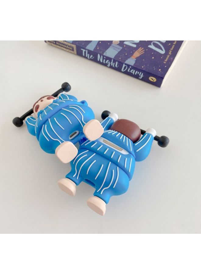 بيوينتي حافظة بتصميم على شكل بنت ترفع أثقال لعلبة سماعات أبل آيربودز 1/ 2 أزرق\بيج\أسود - Image 4