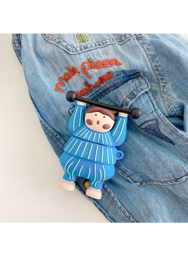 بيوينتي حافظة بتصميم على شكل بنت ترفع أثقال لعلبة سماعات أبل آيربودز 1/ 2 أزرق\بيج\أسود - Image 5