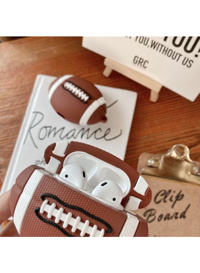 بيوينتي حافظة بتصميم على شكل كرة الركبي لعلبة سماعات أبل آيربودز 1/ 2 بني/أبيض/أسود - Image 2