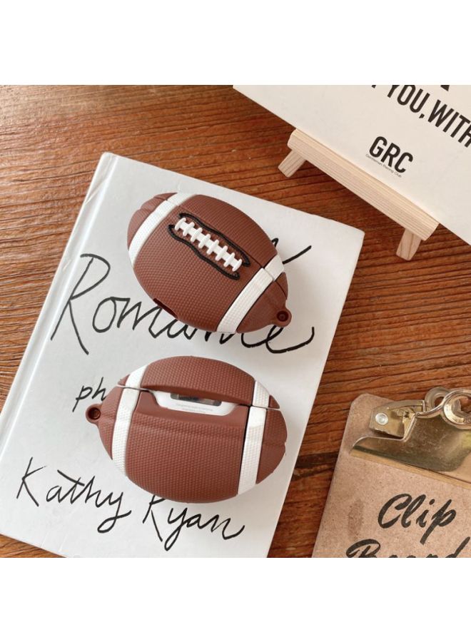 بيوينتي حافظة بتصميم على شكل كرة الركبي لعلبة سماعات أبل آيربودز 1/ 2 بني/أبيض/أسود - Image 4