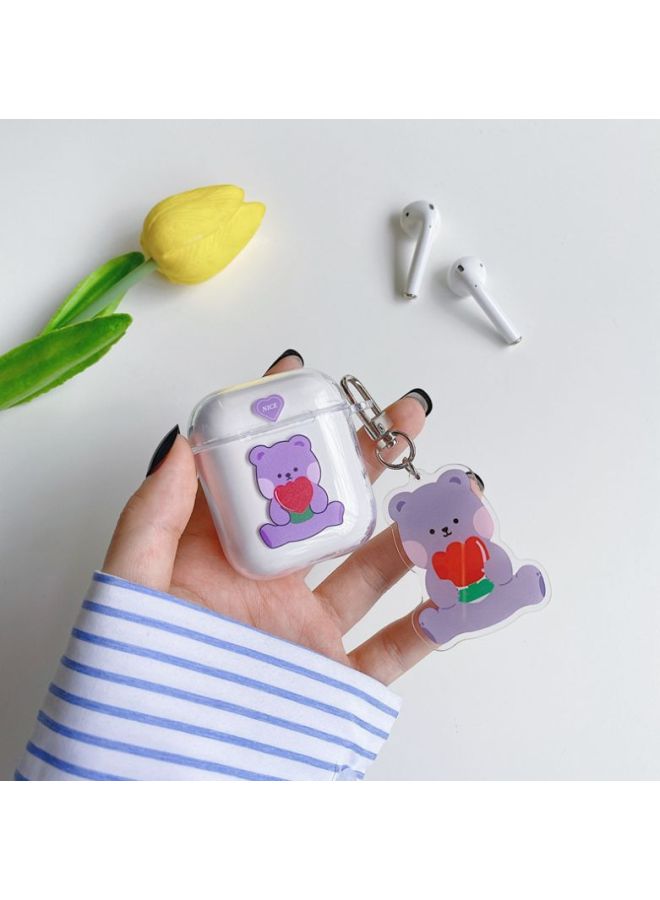 بيوينتي علبة حماية مطبوعة بنقشة كرتونية ومزودة بسلسلة مفاتيح لسماعات آيربودز 1/2 من أبل شفاف/ أرجواني/ أحمر - Image 2