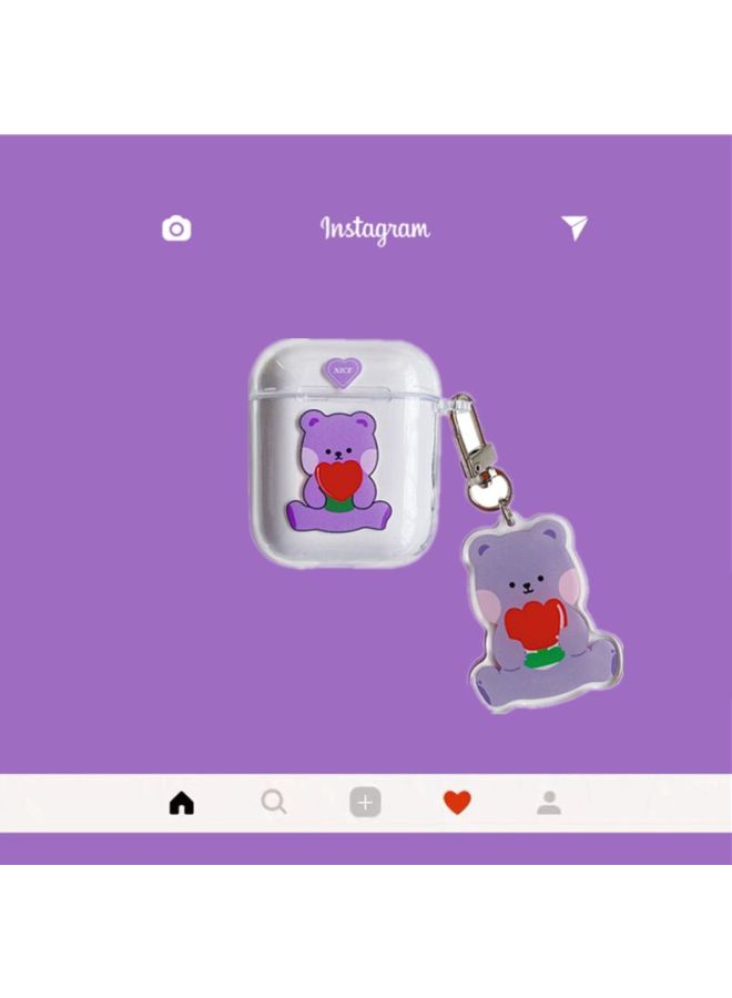 بيوينتي علبة حماية مطبوعة بنقشة كرتونية ومزودة بسلسلة مفاتيح لسماعات آيربودز 1/2 من أبل شفاف/ أرجواني/ أحمر - Image 3