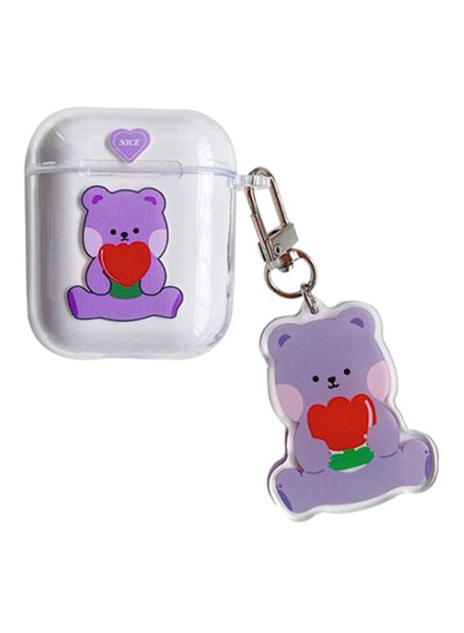 بيوينتي علبة حماية مطبوعة بنقشة كرتونية ومزودة بسلسلة مفاتيح لسماعات آيربودز 1/2 من أبل شفاف/ أرجواني/ أحمر - Image 1