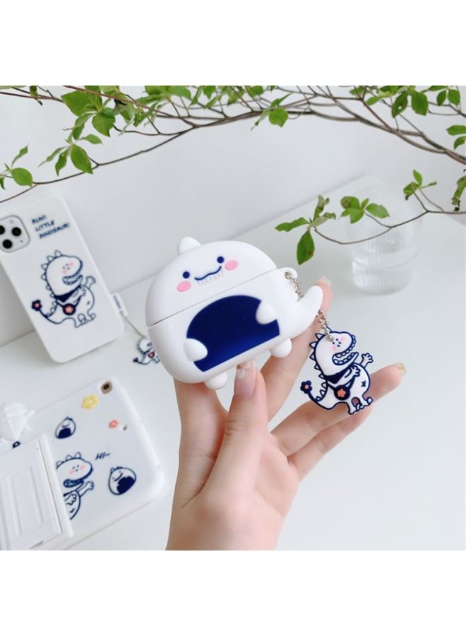 بيوينتي علبة حماية على شكل ديناصور ومزودة بسلسلة مفاتيح لسماعات أبل آيربودز 1/ 2 أبيض/أزرق/وردي - Image 3