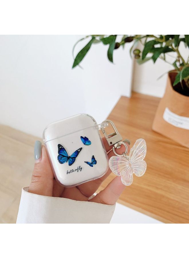 Beauenty Butterfly Printed Case Cover With Keychain For Apple AirPods 1/2 Clear/Blue/Black - Image 2