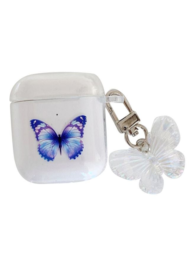 بيوينتي علبة حماية مطبوعة بنقشة فراشة لسماعات آيربودز 1/2 من أبل شفاف/ أزرق/ أبيض - Image 1