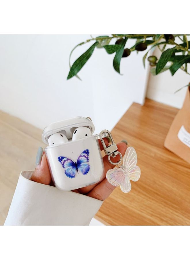 بيوينتي علبة حماية مطبوعة بنقشة فراشة لسماعات آيربودز 1/2 من أبل شفاف/ أزرق/ أبيض - Image 2