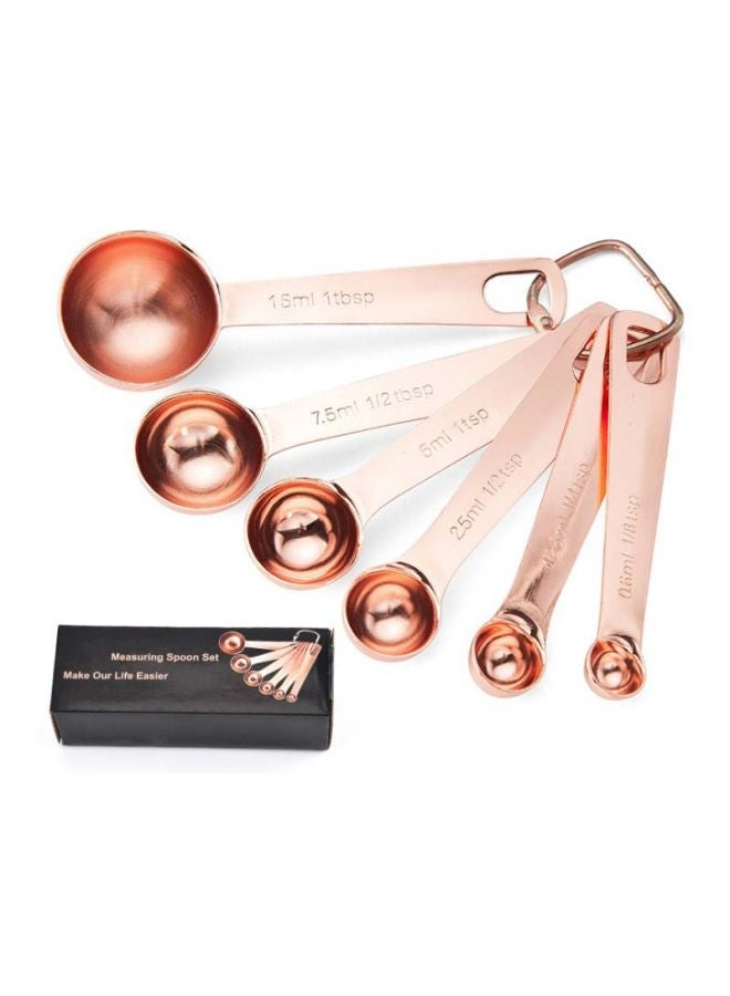 oem - 6-Piece Measuring Spoons Set Rose Gold 1 Table Spoon - 15ml, 1/2 Table Spoon - 7.5ml, 1 Tea Spoon - 5ml, 1/2 Tea Spoon - 2.5ml, 1/4 Tea Spoon - 1.25ml, 1/8 Tea Spoon - 0.6ml - Image 1