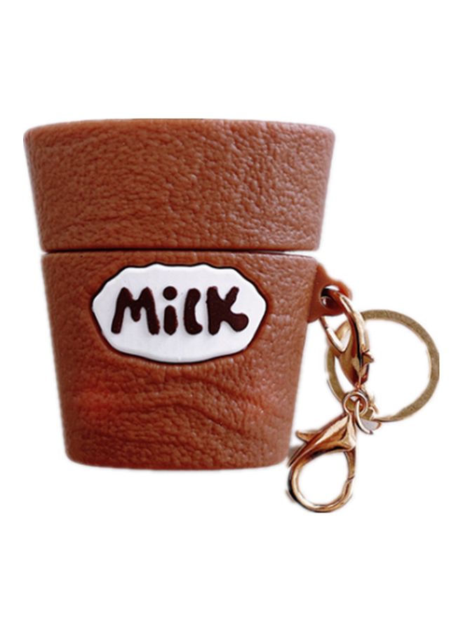 بيوينتي حافظة مزينة بكلمة "Milk" مع حلقة لعلبة سماعات أبل آيربودز 1/ 2 بني/أبيض/ذهبي - Image 1