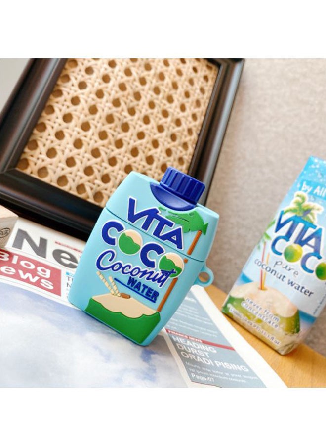 بيوينتي حافظة حماية واقية بتصميم عبوة تحمل عبارة "Coconut Water" مع مشبك تعليق لسماعات أبل آيربودز 1/2 أزرق/أخضر/أصفر - Image 2