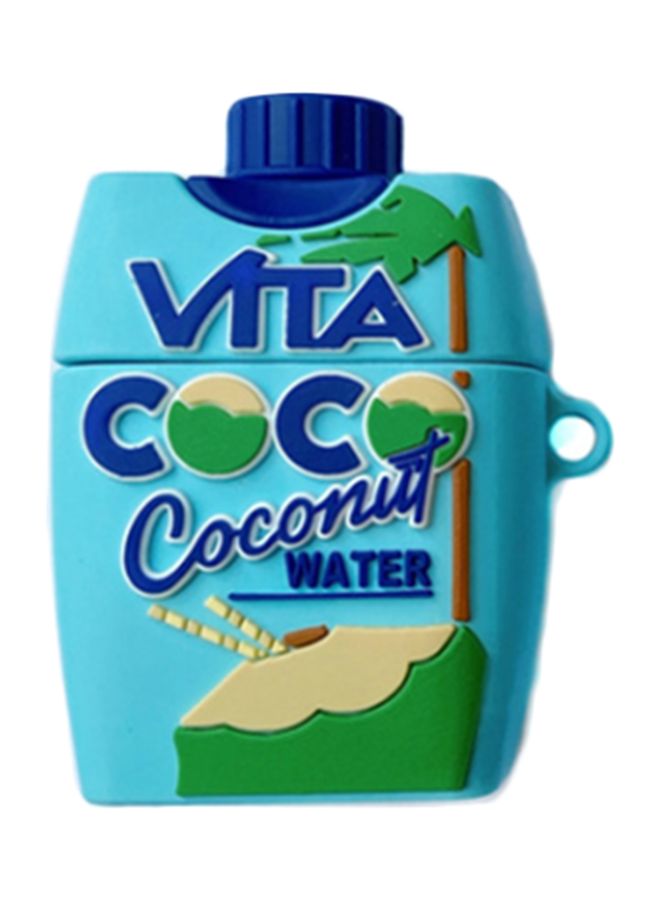 بيوينتي حافظة حماية واقية بتصميم عبوة تحمل عبارة "Coconut Water" مع مشبك تعليق لسماعات أبل آيربودز 1/2 أزرق/أخضر/أصفر - Image 1