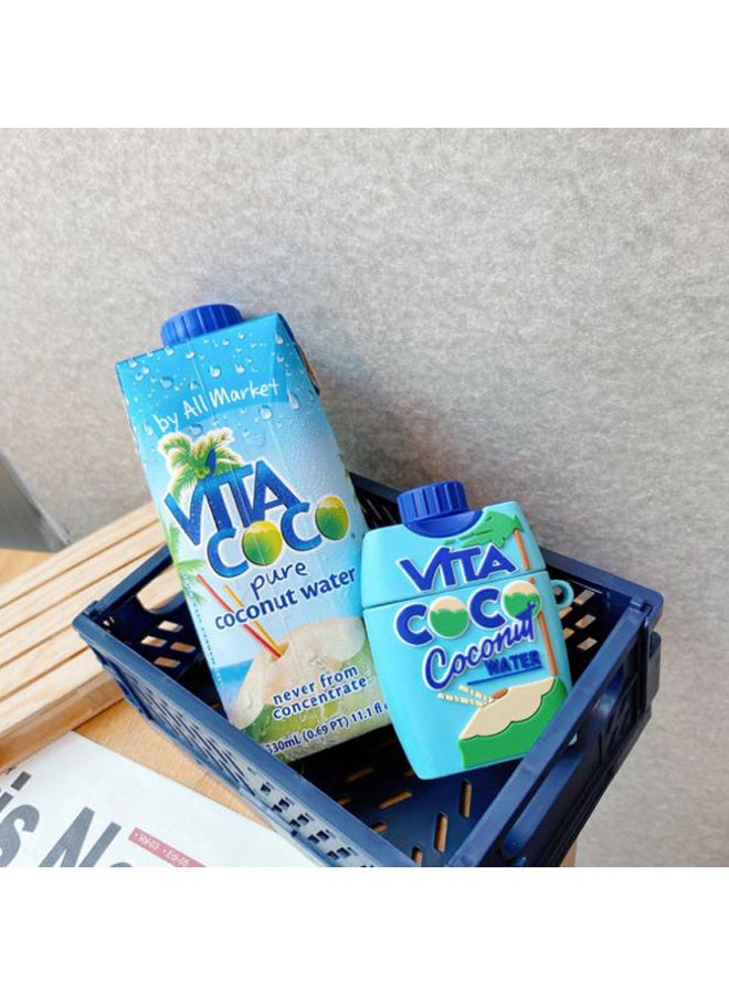 بيوينتي حافظة حماية واقية بتصميم عبوة تحمل عبارة "Coconut Water" مع مشبك تعليق لسماعات أبل آيربودز 1/2 أزرق/أخضر/أصفر - Image 3