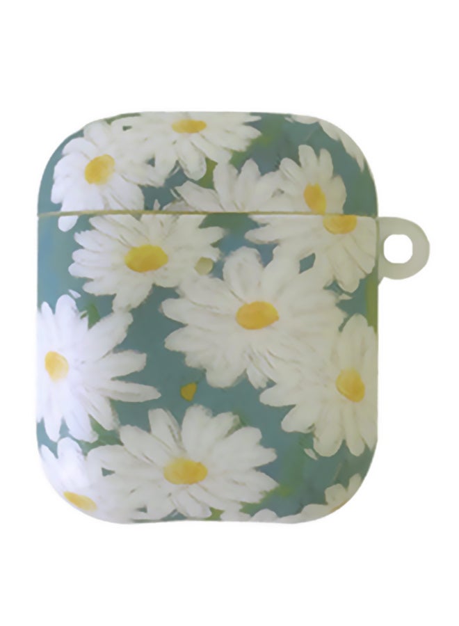 بيوينتي علبة حماية واقية مطبوعة بنقشة زهور لسماعات آيربودز 1/2 من أبل أزرق/أبيض/أصفر - Image 1