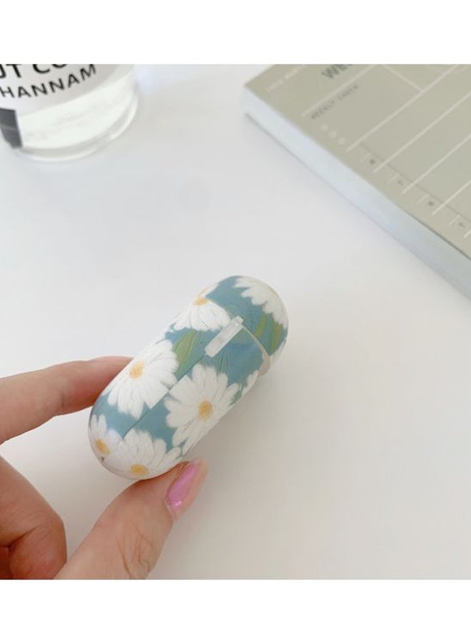 بيوينتي علبة حماية واقية مطبوعة بنقشة زهور لسماعات آيربودز 1/2 من أبل أزرق/أبيض/أصفر - Image 2