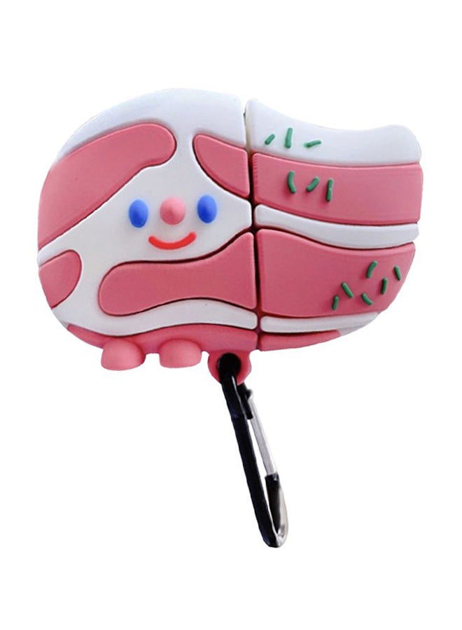 بيوينتي علبة حماية واقية مطبوعة بنقشة كرتونية ومزودة بحلقة قفل لسماعات آيربودز 1/2 من أبل وردي/أبيض - Image 1