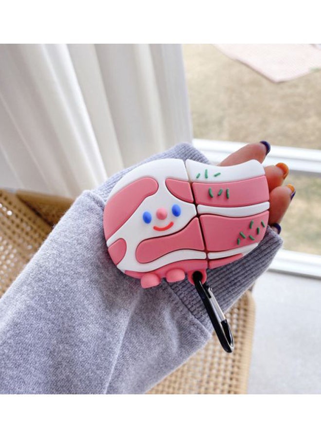 بيوينتي علبة حماية واقية مطبوعة بنقشة كرتونية ومزودة بحلقة قفل لسماعات آيربودز 1/2 من أبل وردي/أبيض - Image 2