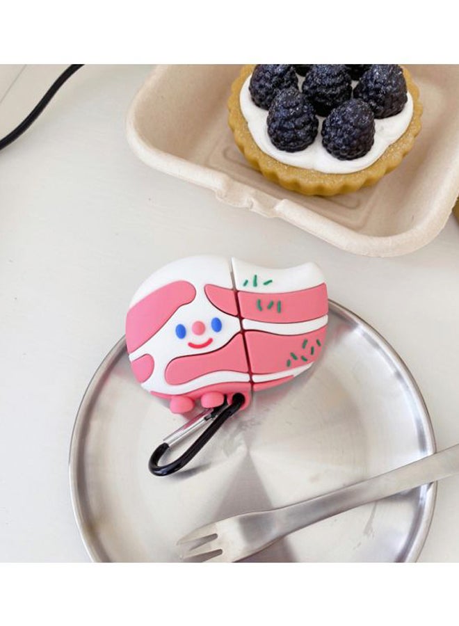 بيوينتي علبة حماية واقية مطبوعة بنقشة كرتونية ومزودة بحلقة قفل لسماعات آيربودز 1/2 من أبل وردي/أبيض - Image 3